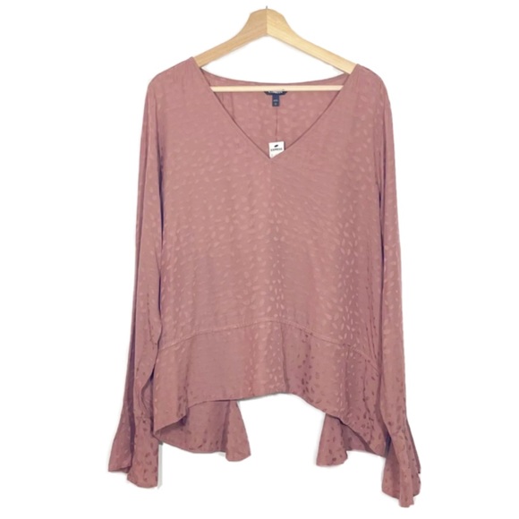 NWT Express Asymmetric Top Long Sleeves V-Neck Pink Sz L - Picture 1 of 15